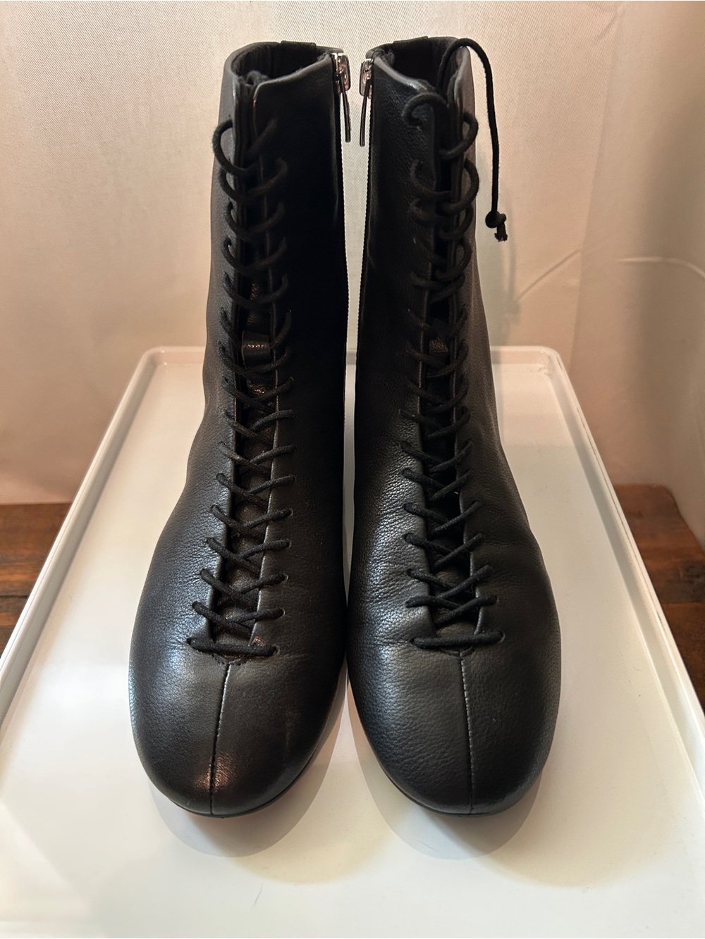 Black Lace-Up Ankle Glove Booties - Women's